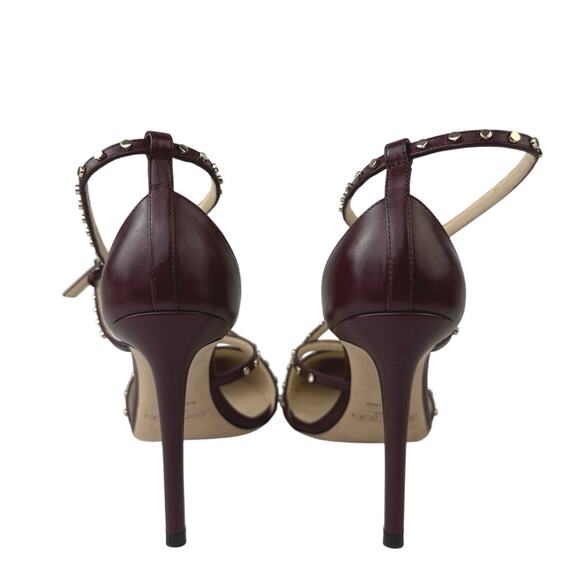 Jimmy Choo Tiff Burgundy Leather Studded Ankle Strap Stiletto Heels Sandals 5 - Picture 4 of 7